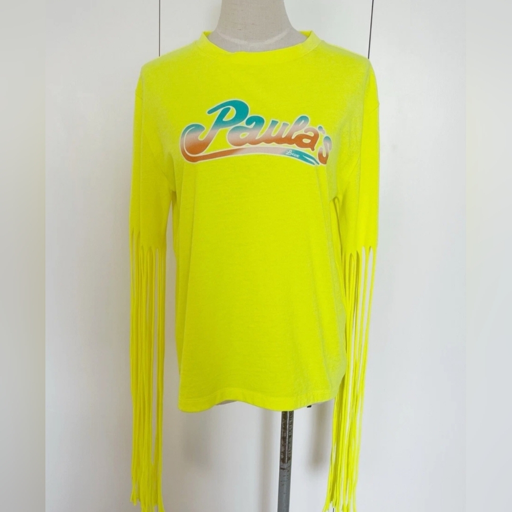 Loewe Paula's Ibiza Neon Yellow Fringed Sleeve T-shirt. Fits As Small